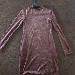 pink velvet long sleeve dress